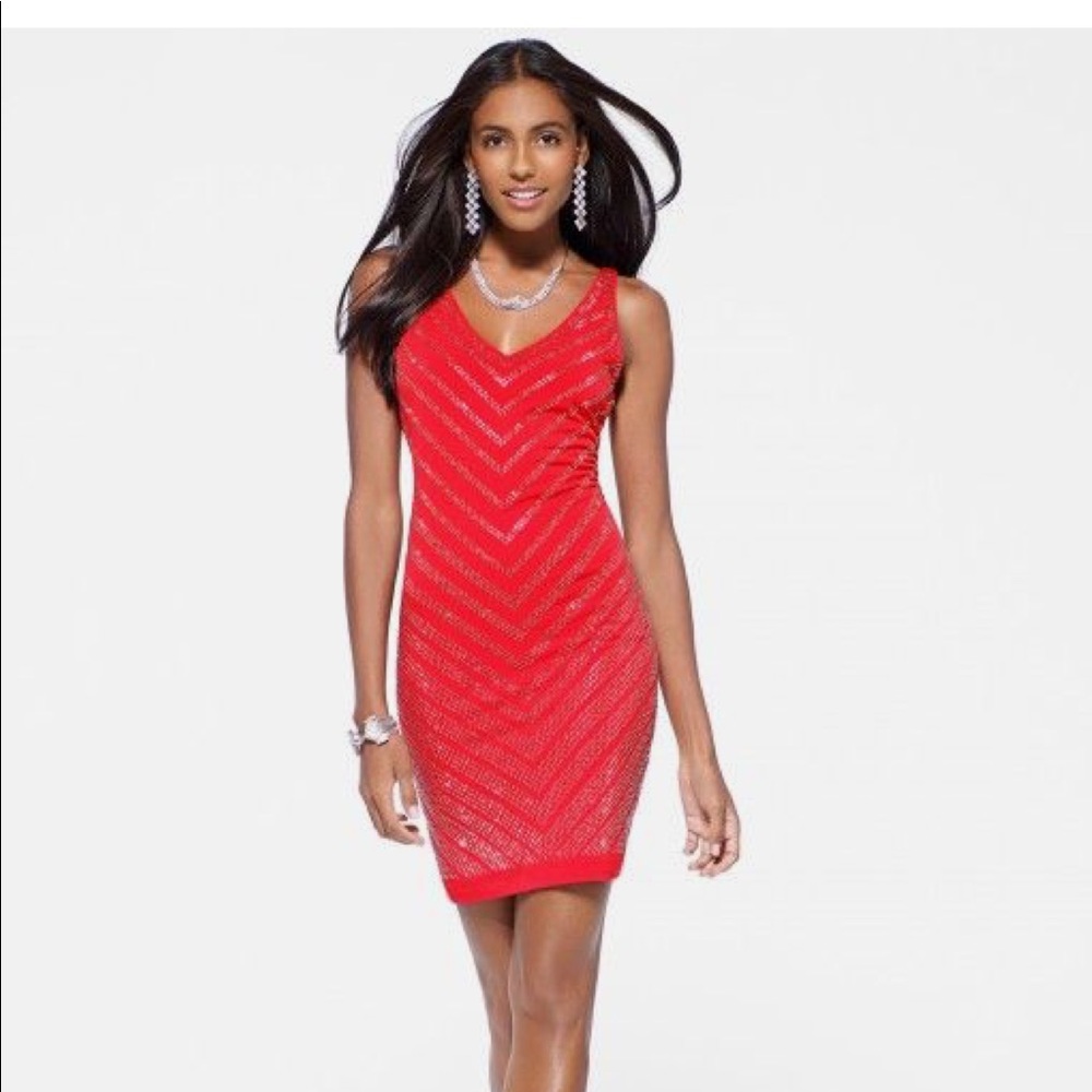 NWT Cache red shimmering chevron sheath dress